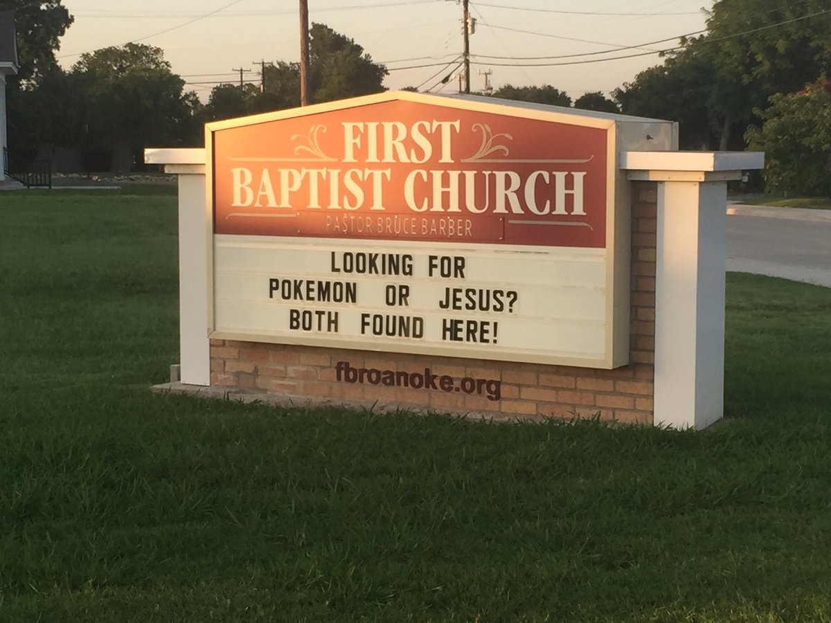 A sign in a church inviting Pokemon Go players into church